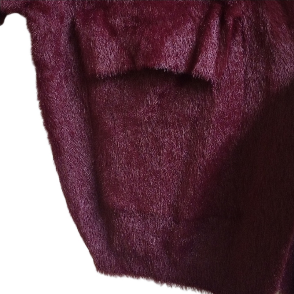 🆕 KUT "JANA" WINE BURGUNDY FUZZY OPEN FRONT CARDIGAN SWEATER WITH POCKETS - Picture 6 of 13